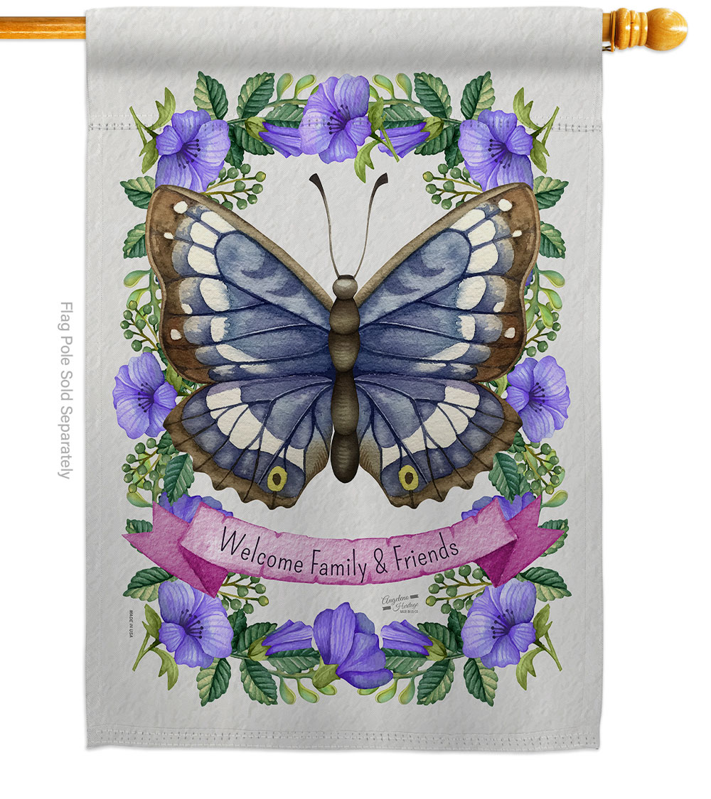 Floral Butterfly Friends Double-Sided Garden Decorative House Flag, Multi Color