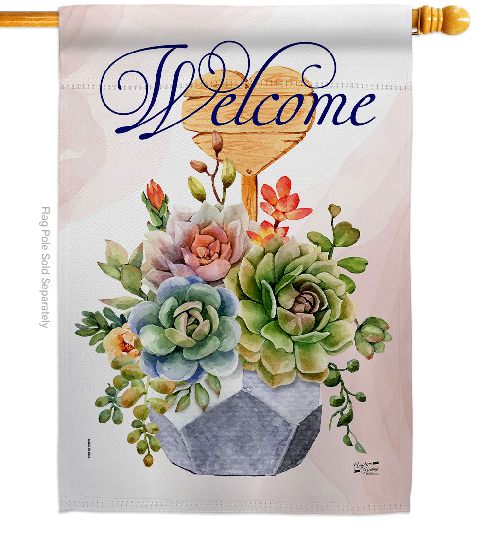 Welcome Succulent Floral Double-Sided Garden Decorative House Flag, Multi Color