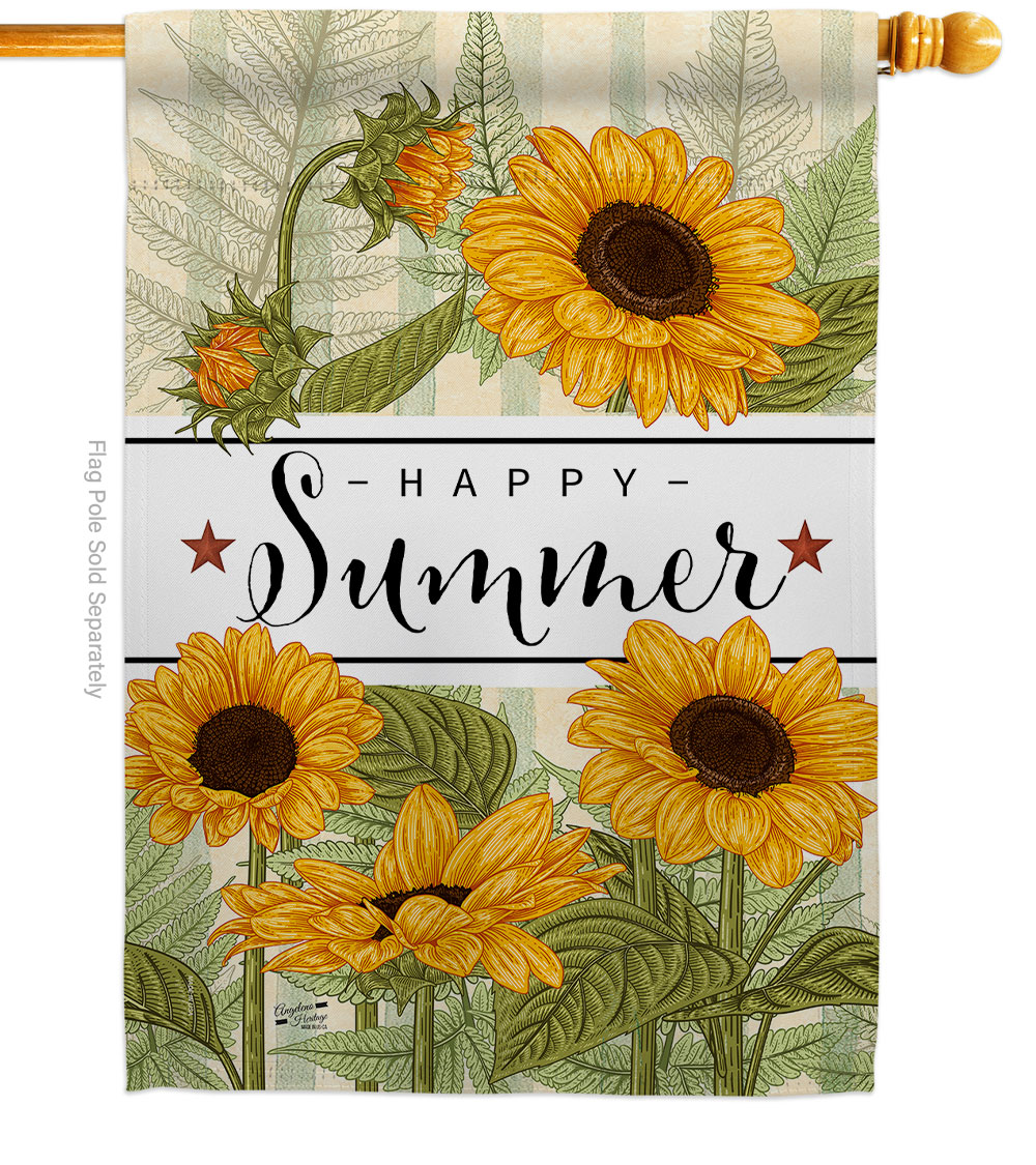 Happy Sunflowers Floral Double-Sided Garden Decorative House Flag, Multi Color