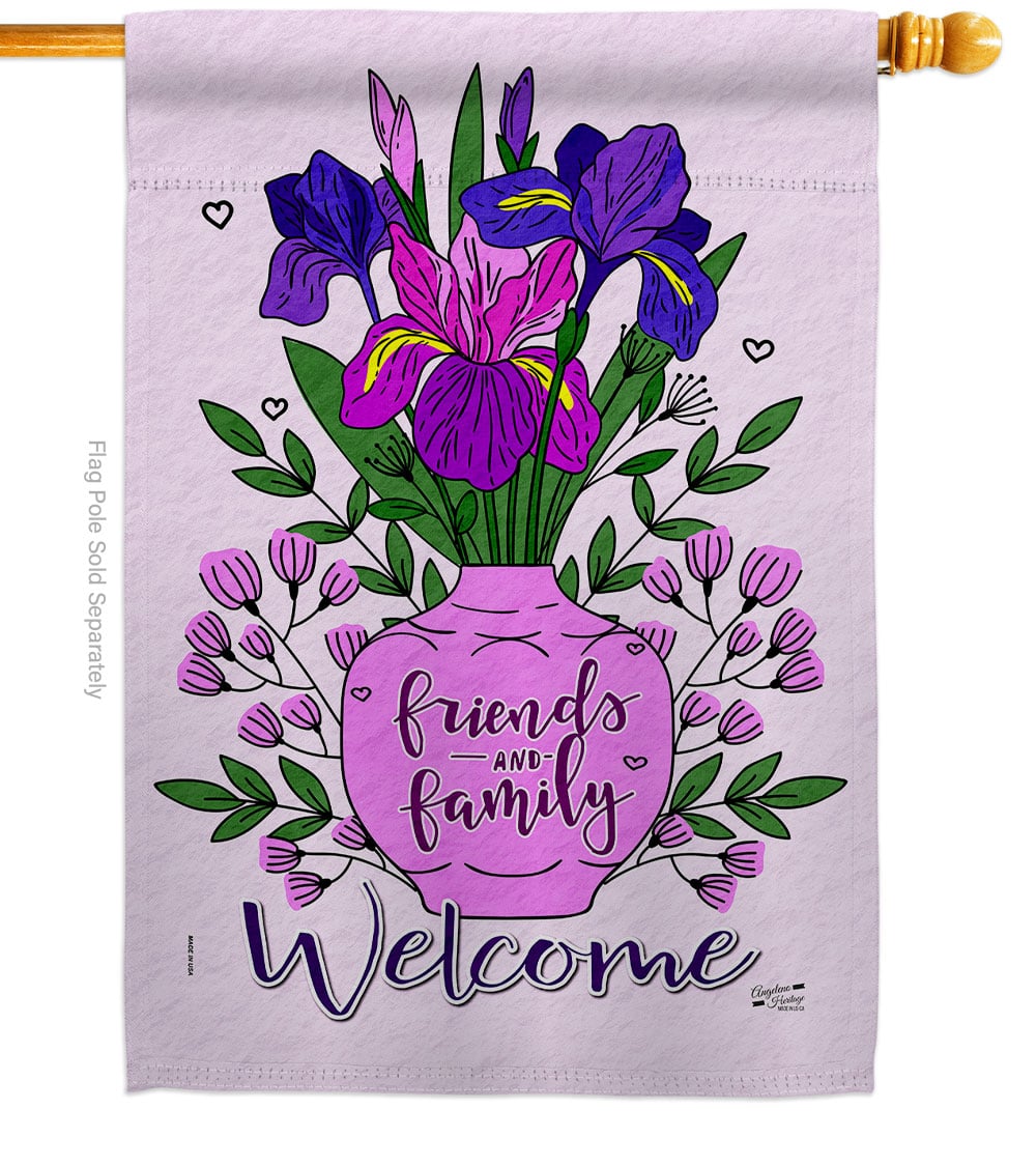 Welcome Irises Floral Double-Sided Garden Decorative House Flag, Multi Color
