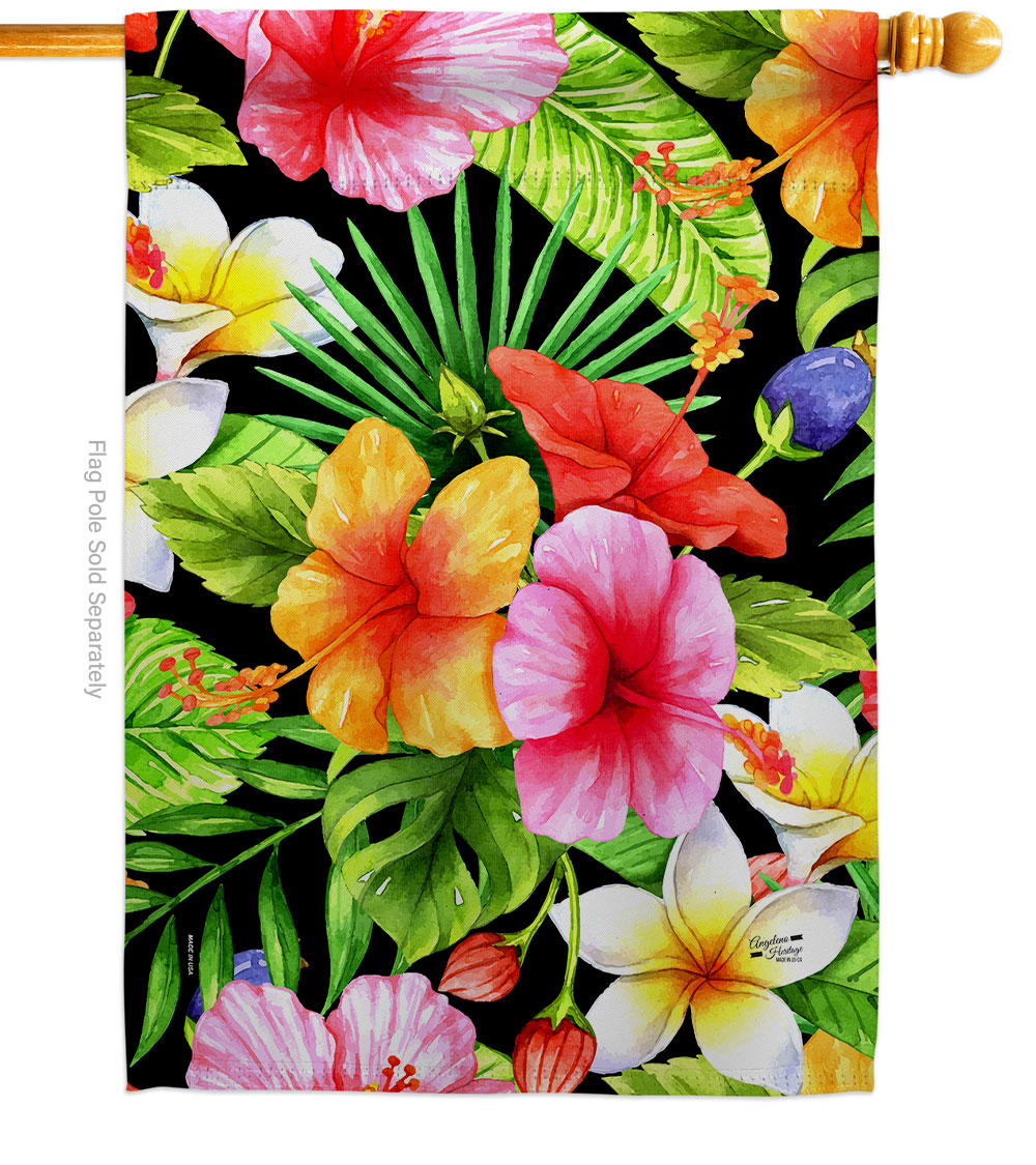 Hibiscus Bush Floral Double-Sided Garden Decorative House Flag, Multi Color