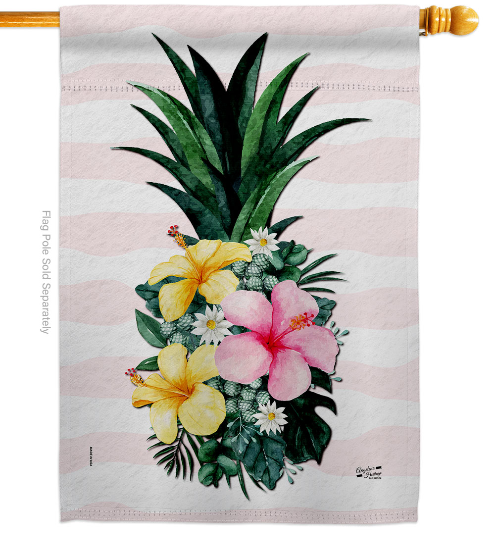 Tropical Pineapple Floral Double-Sided Garden Decorative House Flag, Multi Color