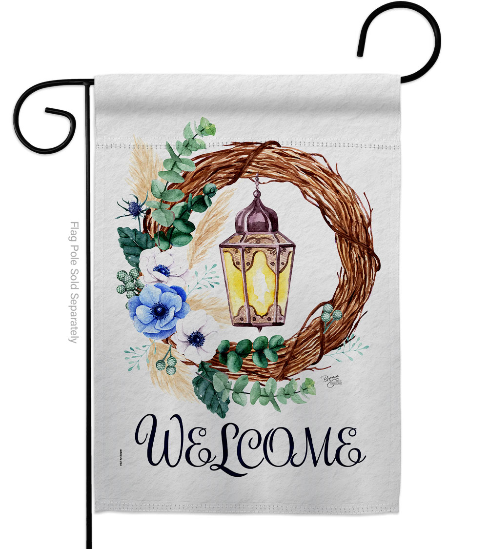 G154110-BO Lantern Wreath Floral Double-Sided Decorative Garden Flag, Multi Color