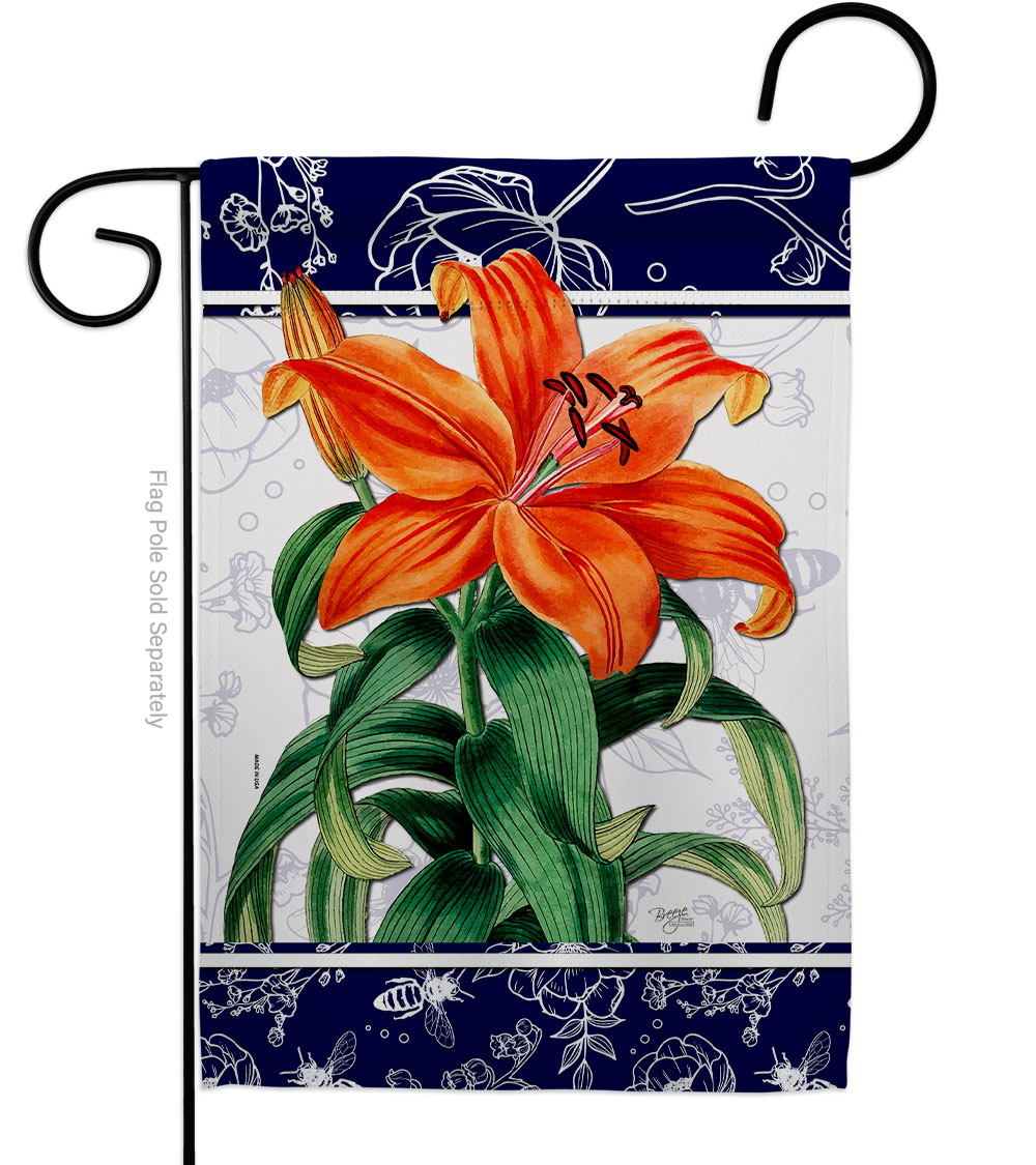 G154113-BO Lilies Floral Double-Sided Decorative Garden Flag, Orange