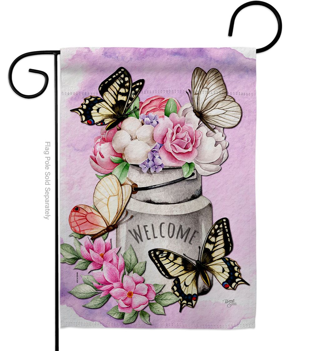 G154117-BO Butterflies Water Can Floral Double-Sided Decorative Garden Flag, Multi Color