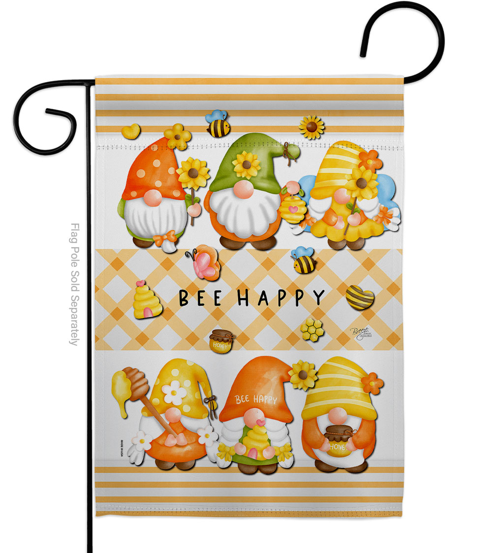 G154136-BO Bees Gnomes Friends Double-Sided Decorative Garden Flag, Multi Color