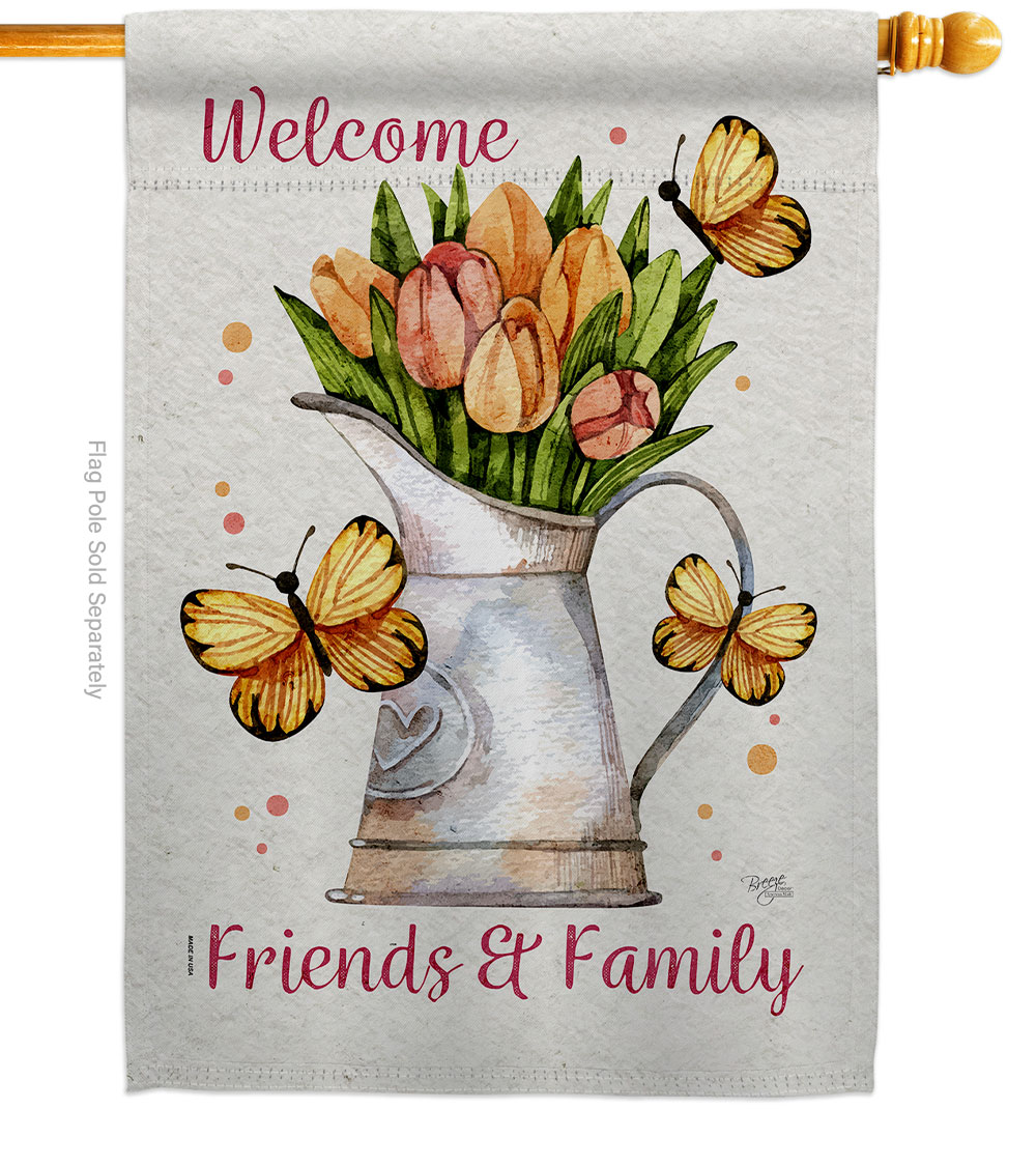 H100087-BO Friends Family Floral Double-Sided Garden Decorative House Flag, Multi Color