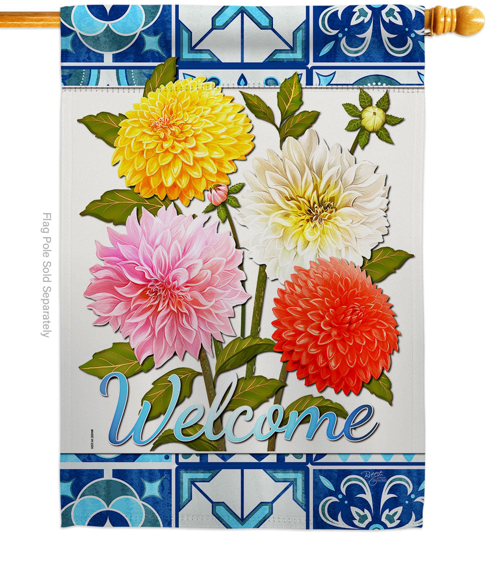 H104107-BO Dahlia Bouquet Floral Double-Sided Garden Decorative House Flag, Multi Color