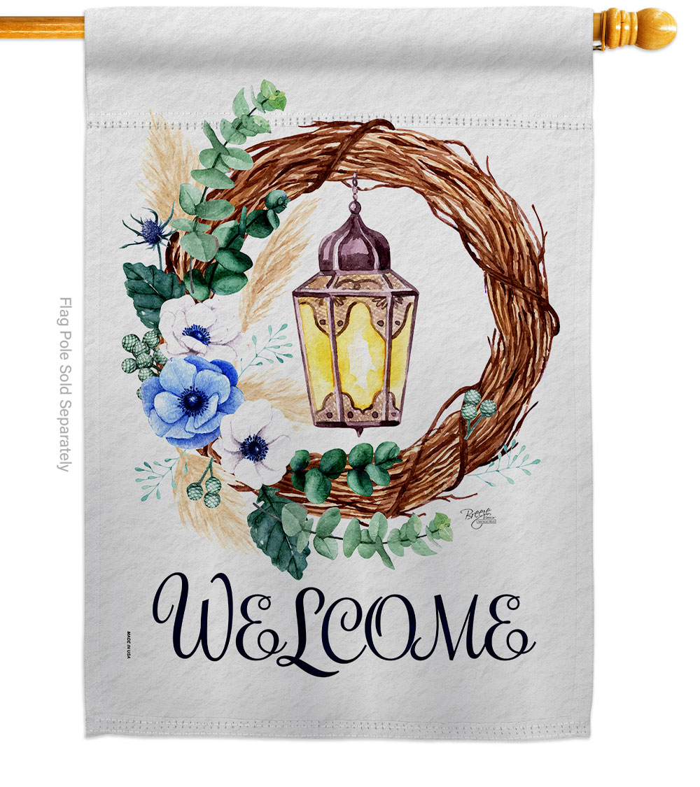 Lantern Wreath Floral Double-Sided Garden Decorative House Flag, Multi Color