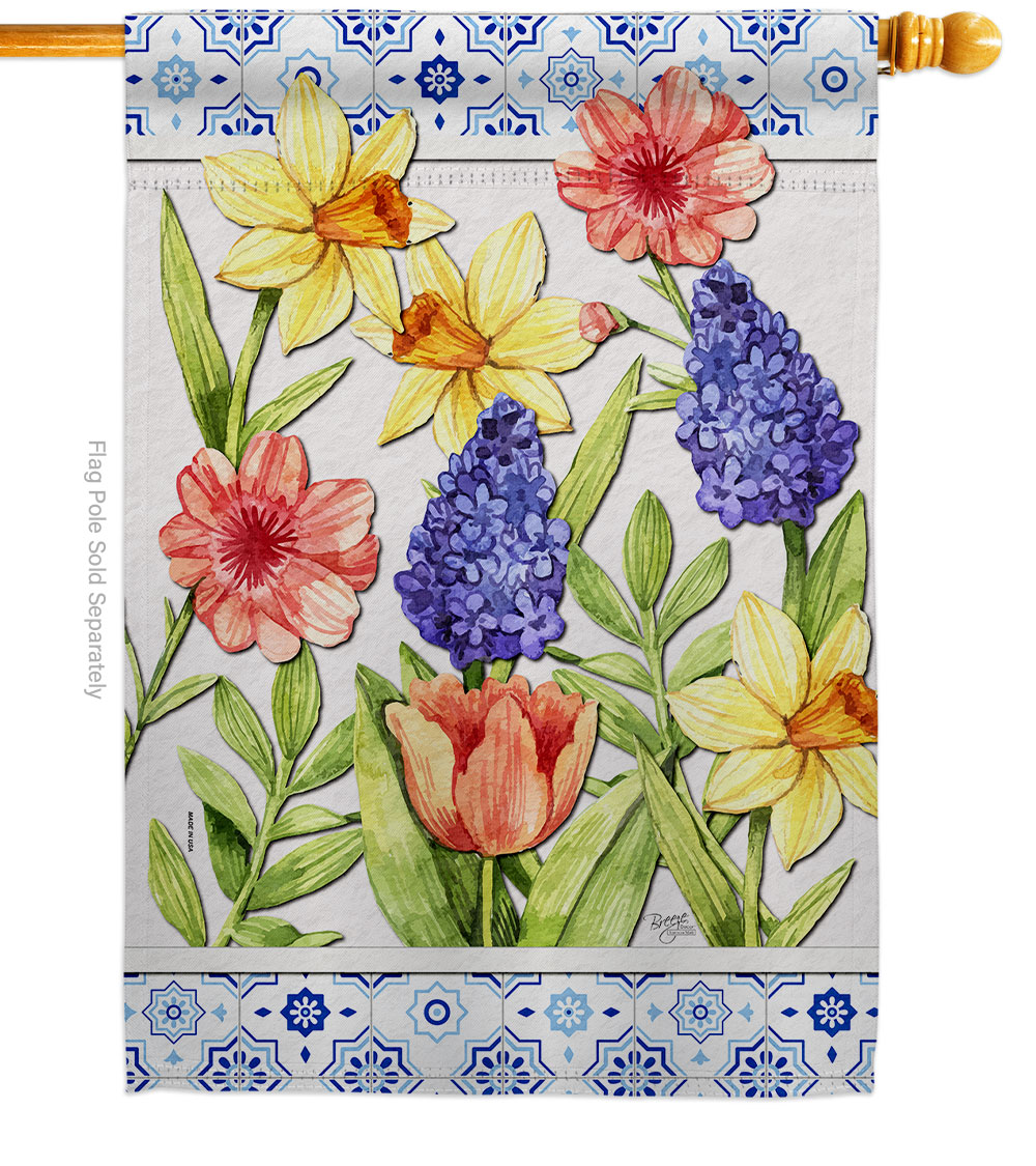 Spring Floral Double-Sided Garden Decorative House Flag, Multi Color