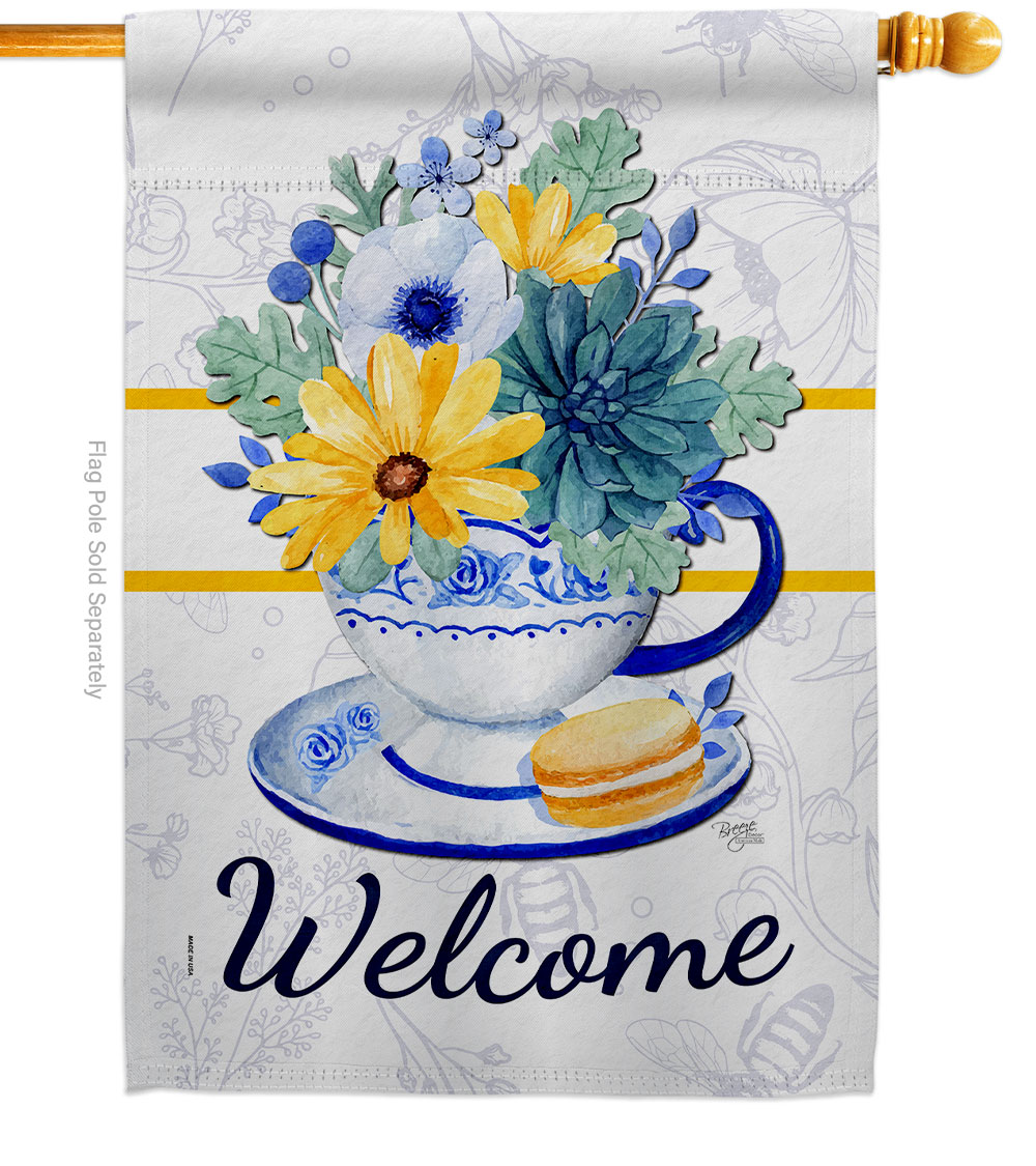 Afternoon Tea Bouquet Floral Double-Sided Garden Decorative House Flag, Multi Color