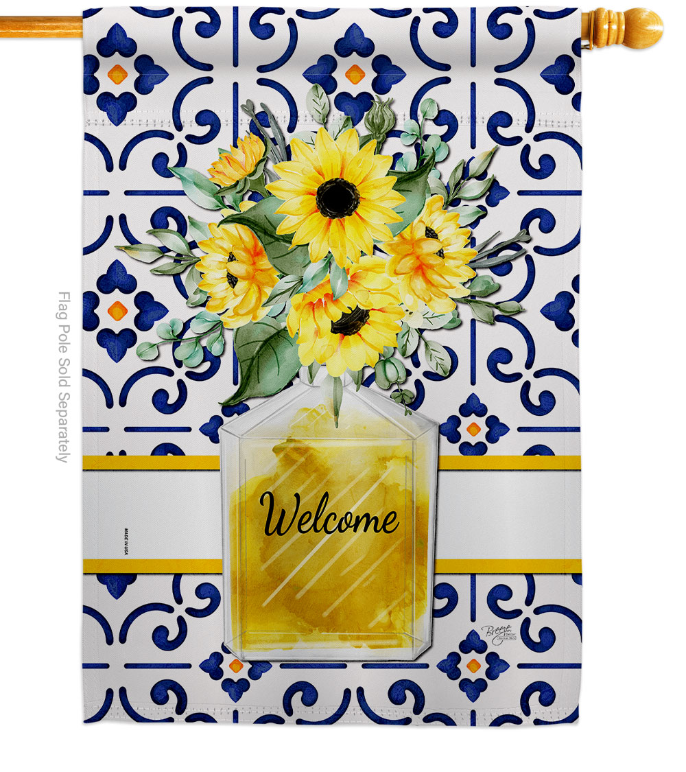 H104115-BO Sunflower Bouquet Floral Double-Sided Garden Decorative House Flag, Multi Color