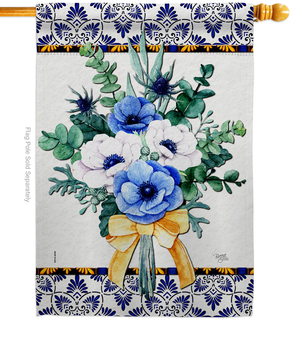 Baby Blue Bouquet Floral Double-Sided Garden Decorative House Flag, Multi Color