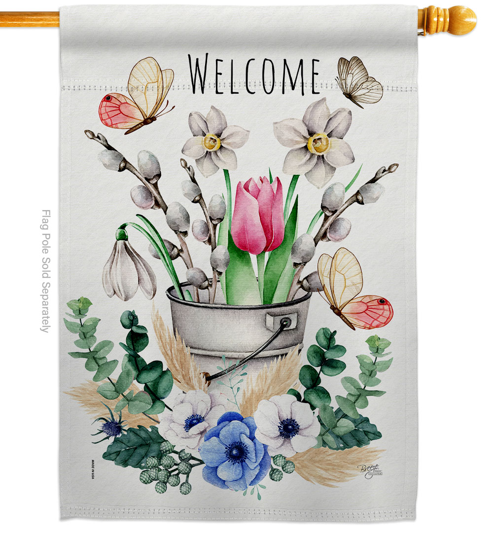 Spring Water Can Floral Double-Sided Garden Decorative House Flag, Multi Color