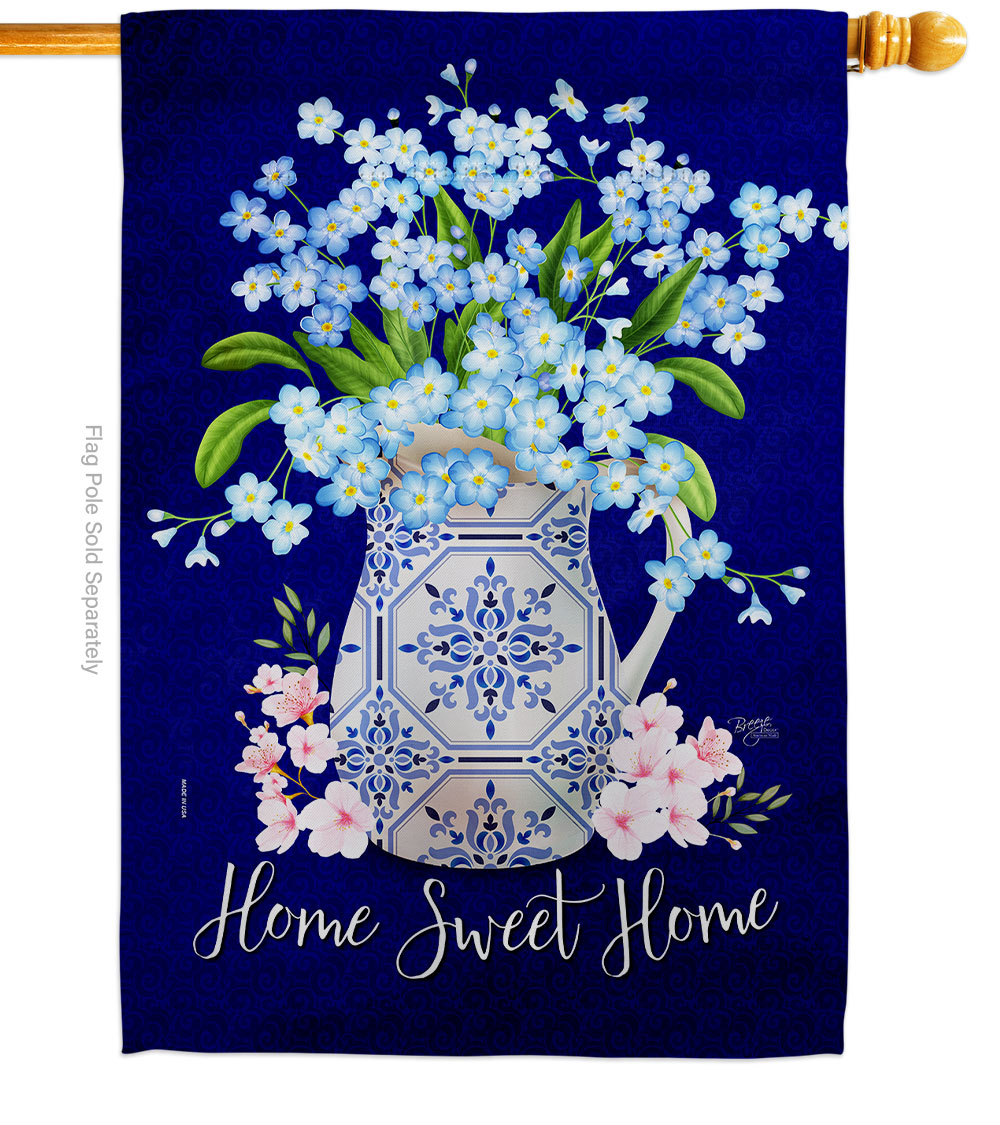 H104119-BO Little Flowers Vase Floral Double-Sided Garden Decorative House Flag, Multi Color