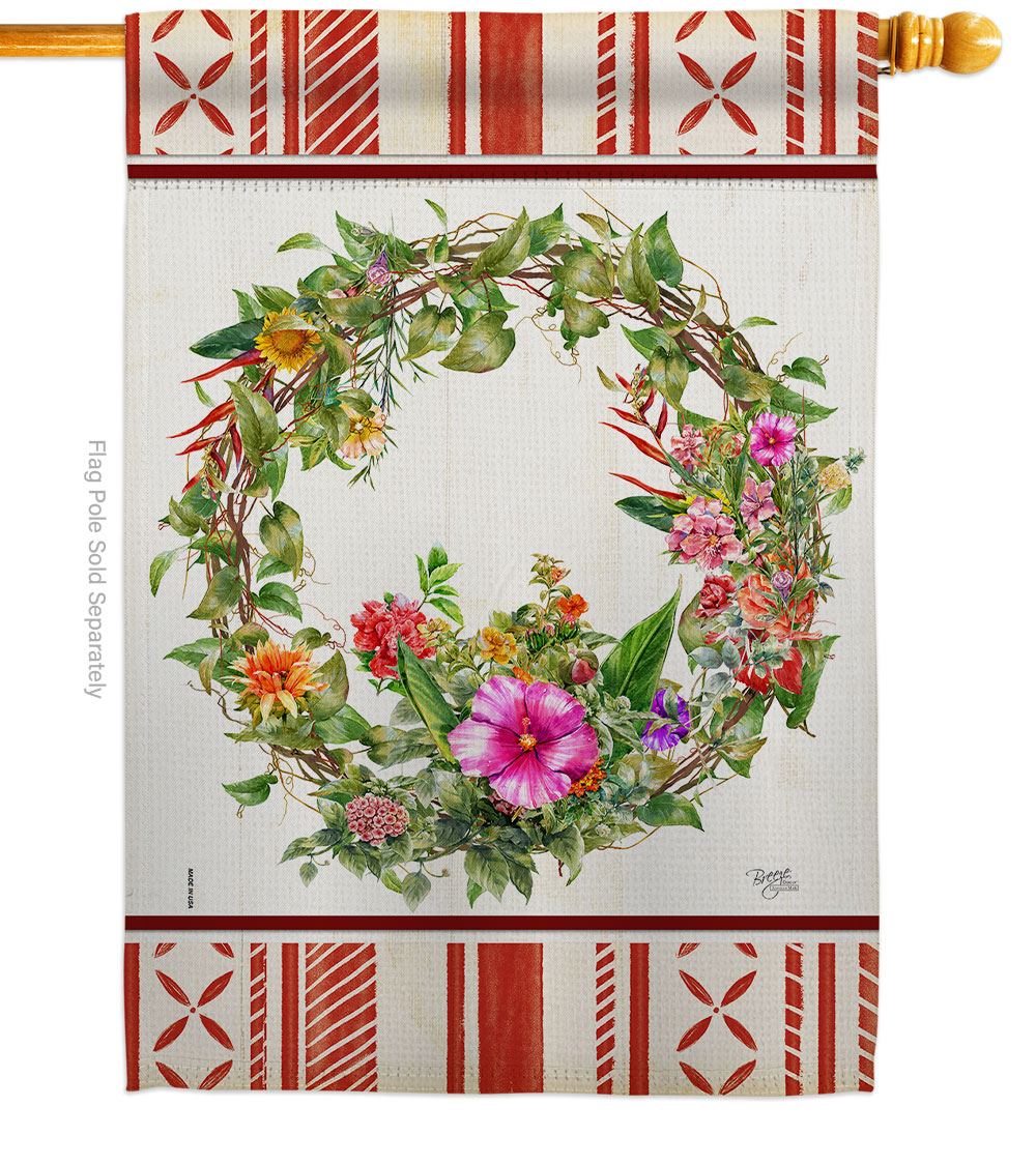 Wildflower Wreath Floral Double-Sided Garden Decorative House Flag, Multi Color