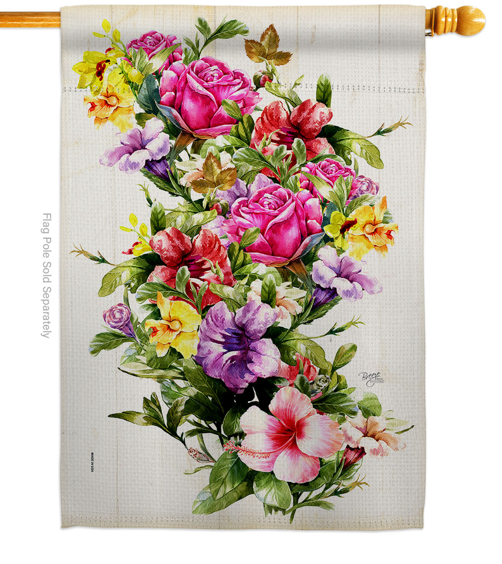 Mix Bouquet Floral Double-Sided Garden Decorative House Flag, Multi Color