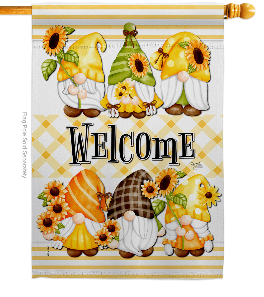 Spring Gnomes Floral Double-Sided Garden Decorative House Flag, Multi Color