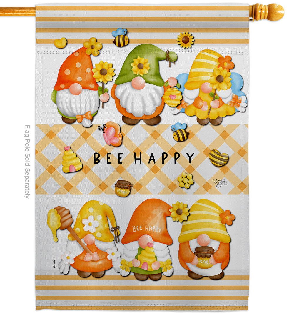 Bees Gnomes Friends Double-Sided Garden Decorative House Flag, Multi Color