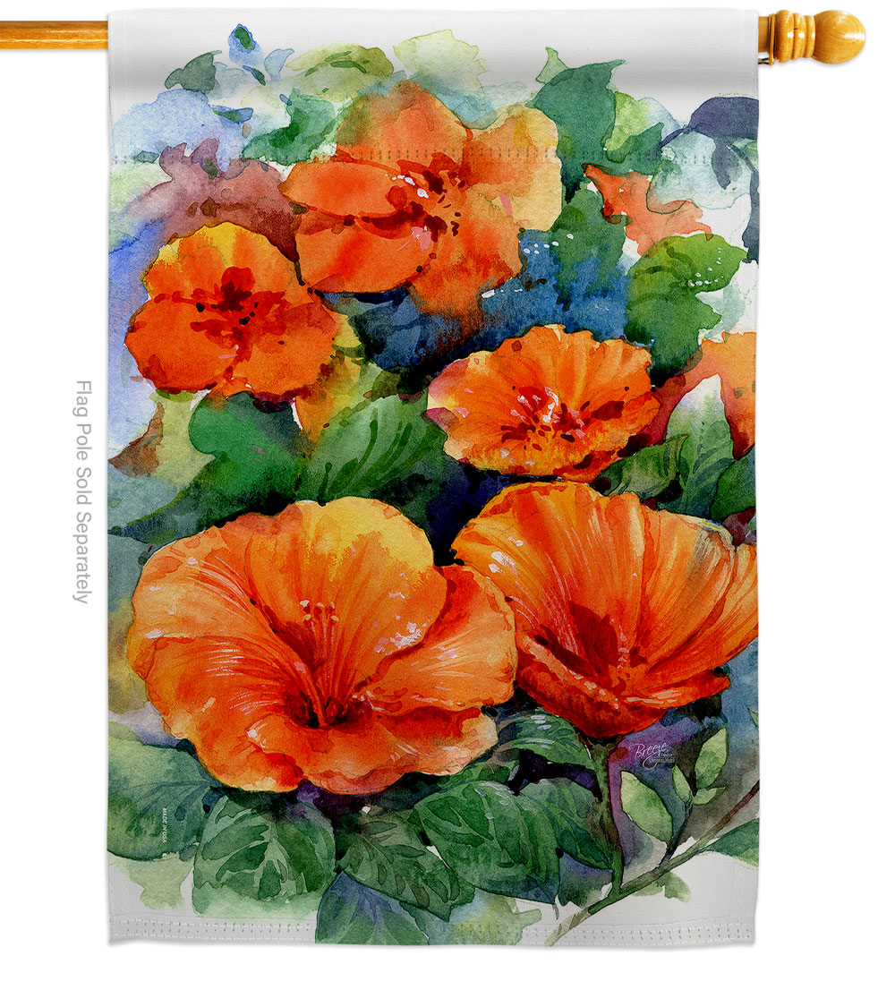 Hibiscus Floral Double-Sided Garden Decorative House Flag, Red
