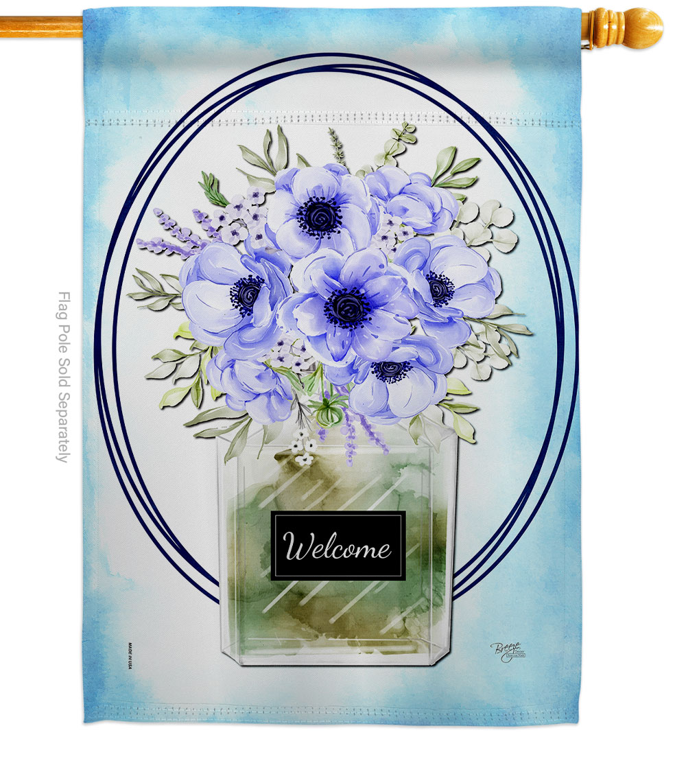Blue Poppy Floral Double-Sided Garden Decorative House Flag, Multi Color