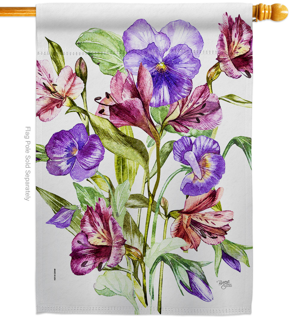 Alpine Violet Bouquet Floral Double-Sided Garden Decorative House Flag, Multi Color