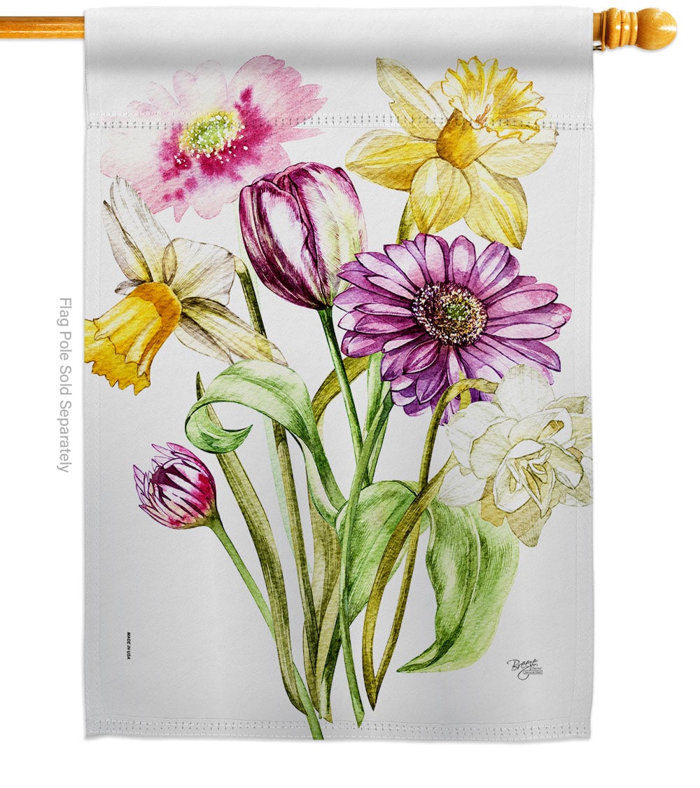 Spring Flower Bouquet Floral Double-Sided Garden Decorative House Flag, Multi Color