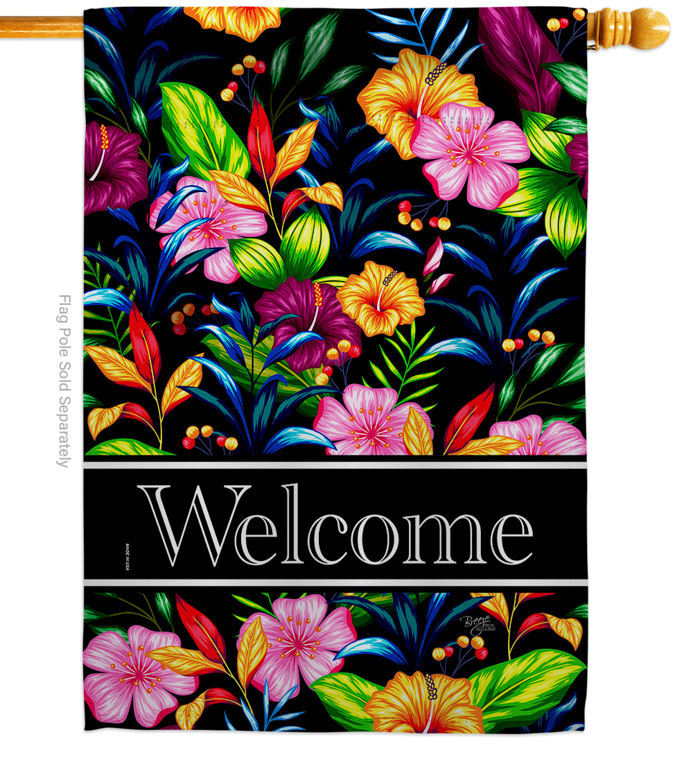 Tropical Welcome Floral Double-Sided Garden Decorative House Flag, Multi Color