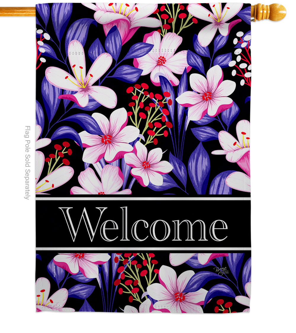 Welcome Floral Double-Sided Garden Decorative House Flag, Pink