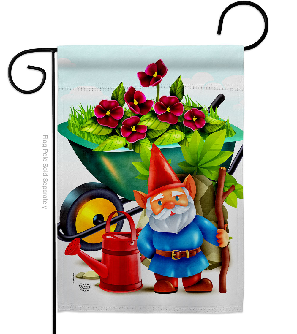 Gnome Floral Double-Sided Decorative Garden Flag, Multi Color