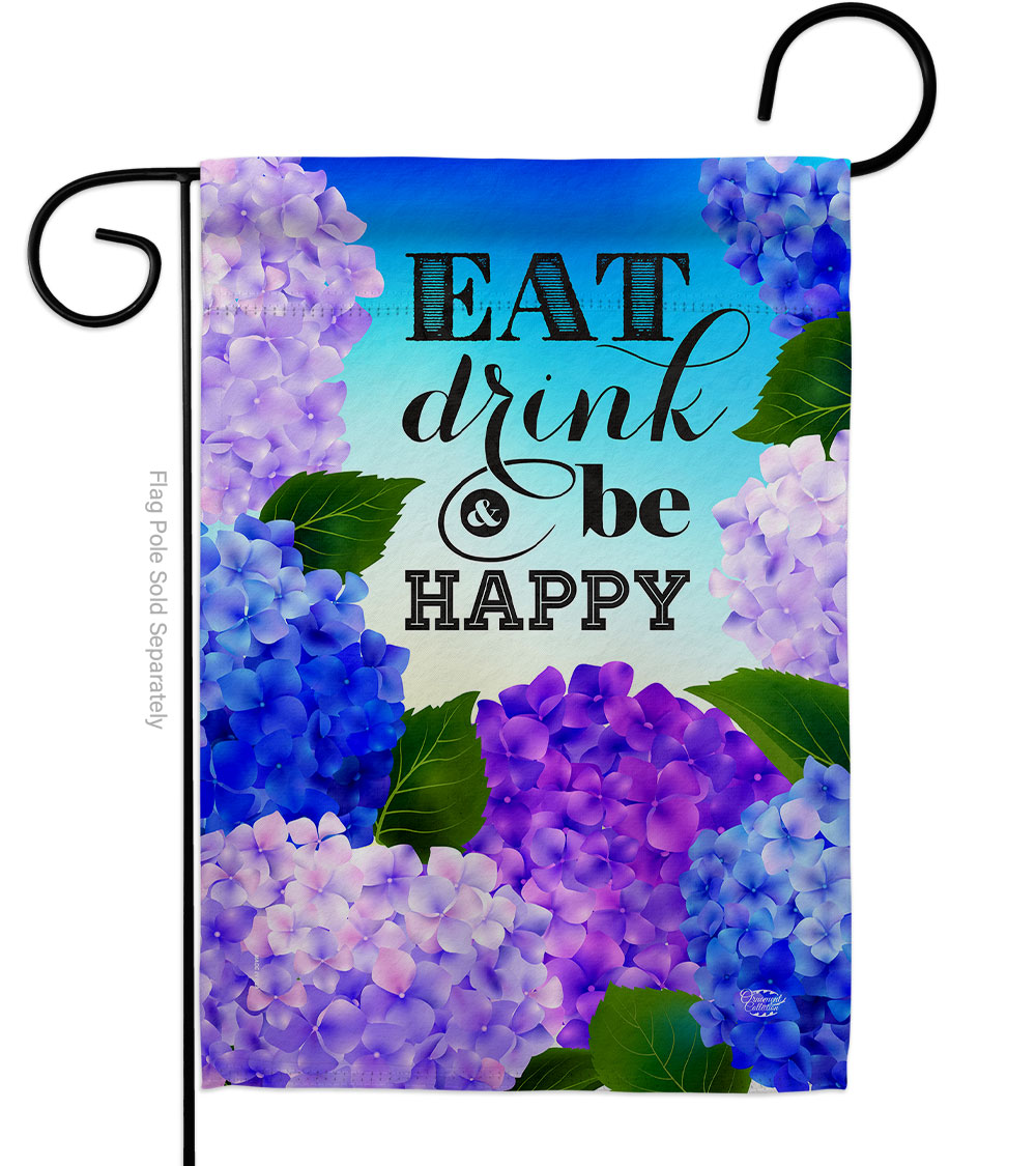 Eat Drink Happy Floral Double-Sided Decorative Garden Flag, Multi Color