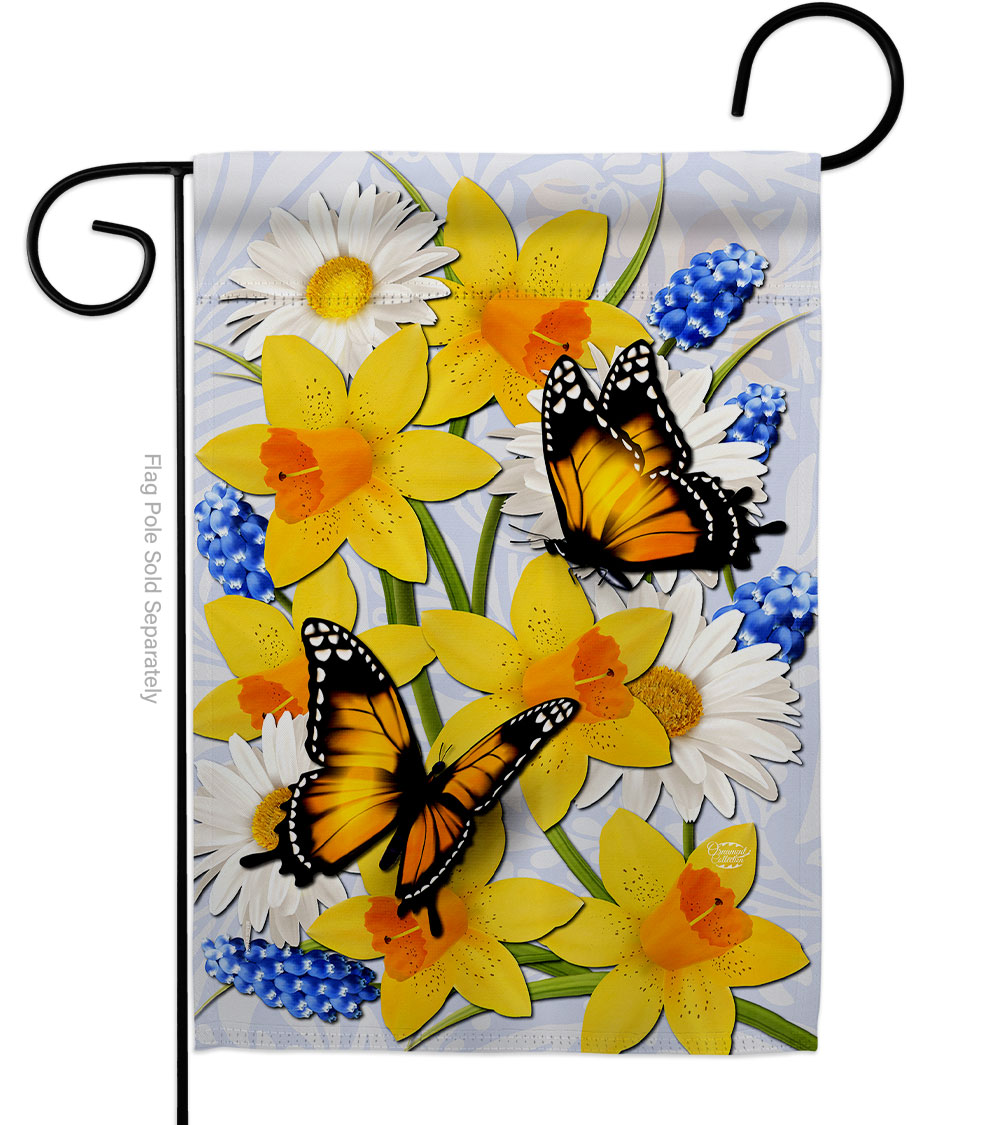 Daffodil Butterflies Friends Double-Sided Decorative Garden Flag, Multi Color