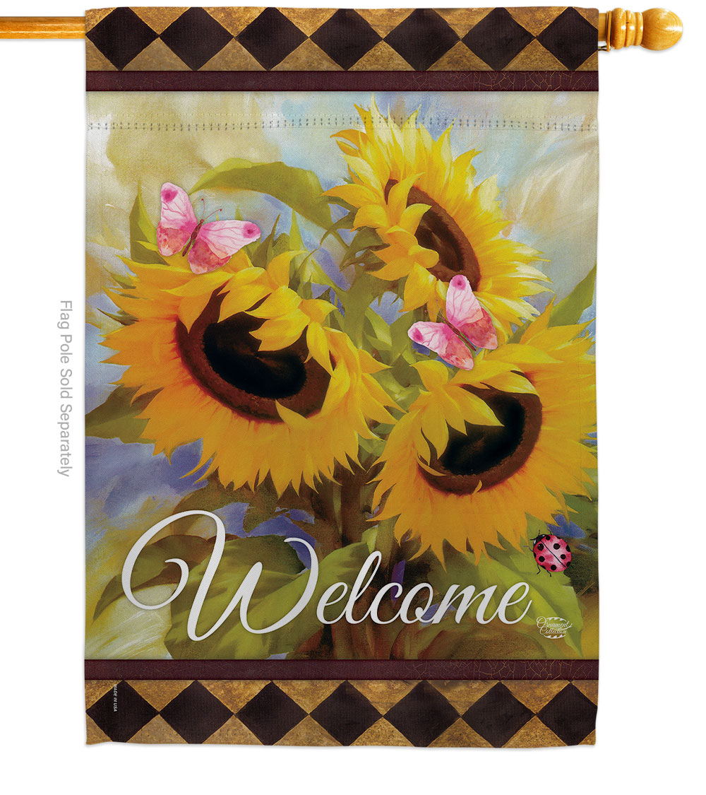 Welcome Sunflower Spring Floral Double-Sided Garden Decorative House Flag, Multi Color
