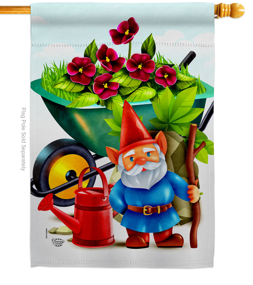 Gnome Floral Double-Sided Garden Decorative House Flag, Multi Color