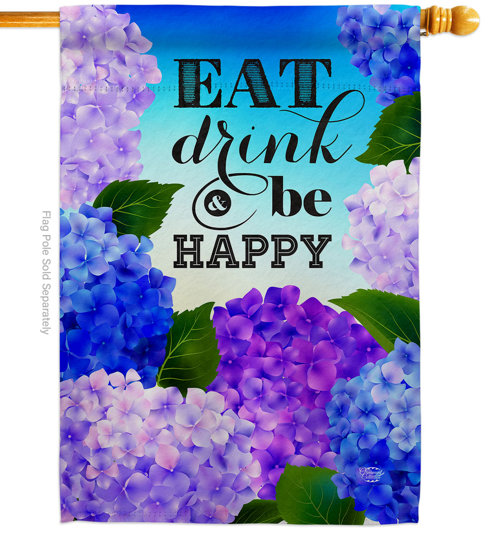 Eat Drink Happy Floral Double-Sided Garden Decorative House Flag, Multi Color