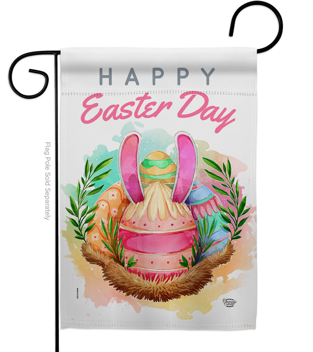Happy Bunny Eggs Springtime Easter Double-Sided Decorative Garden Flag, Multi Color