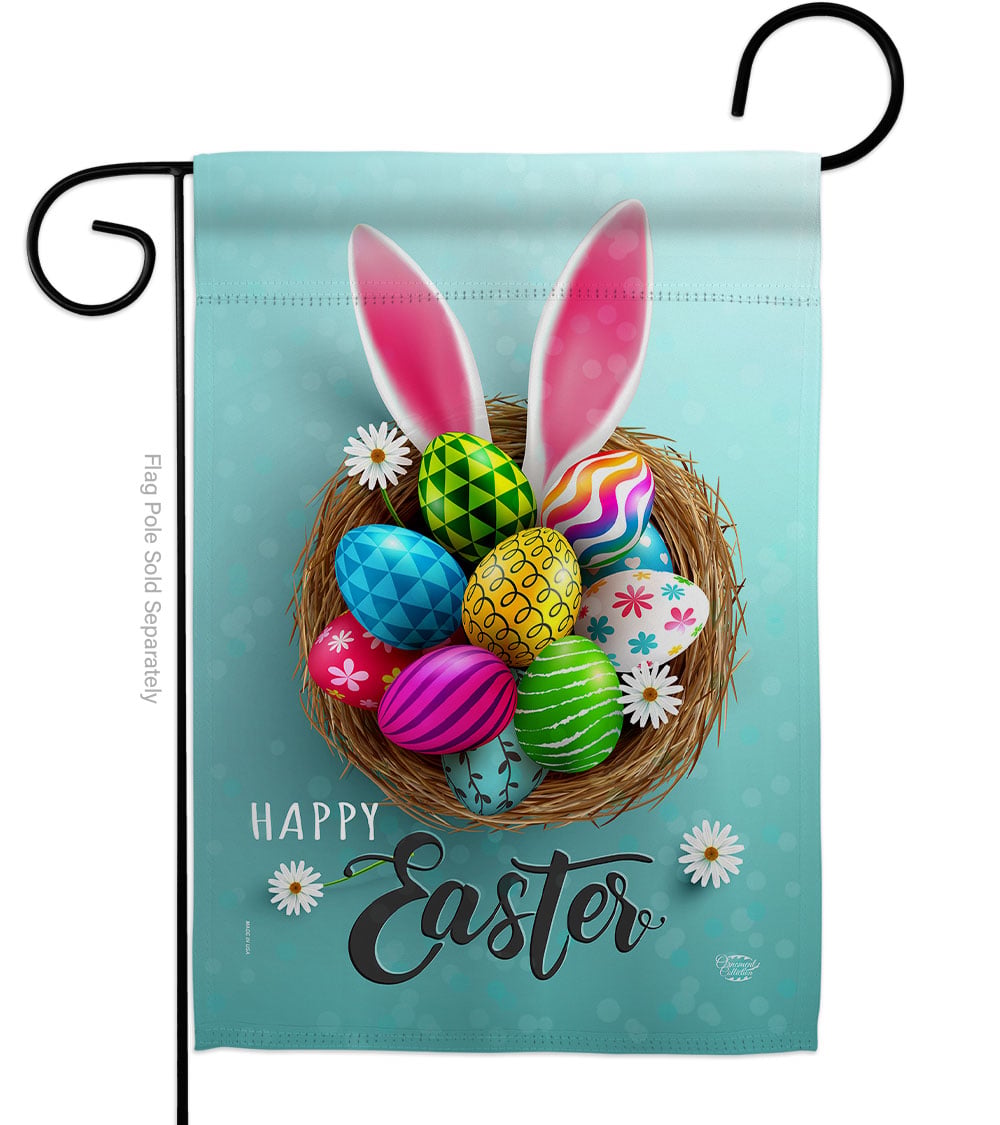 Bunny Easter Eggs Springtime Double-Sided Decorative Garden Flag, Multi Color