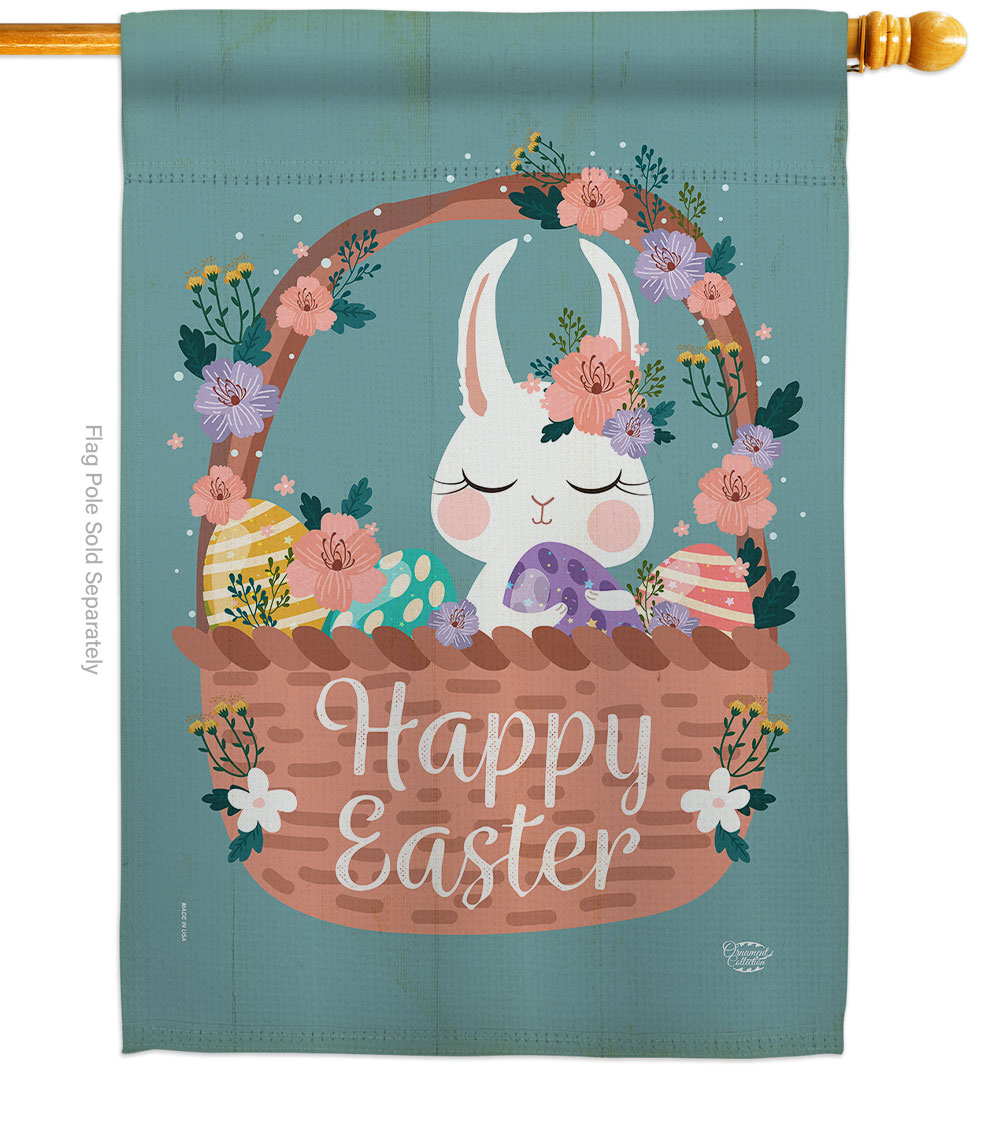 Bunny in Basket Springtime Easter Double-Sided Garden Decorative House Flag, Multi Color