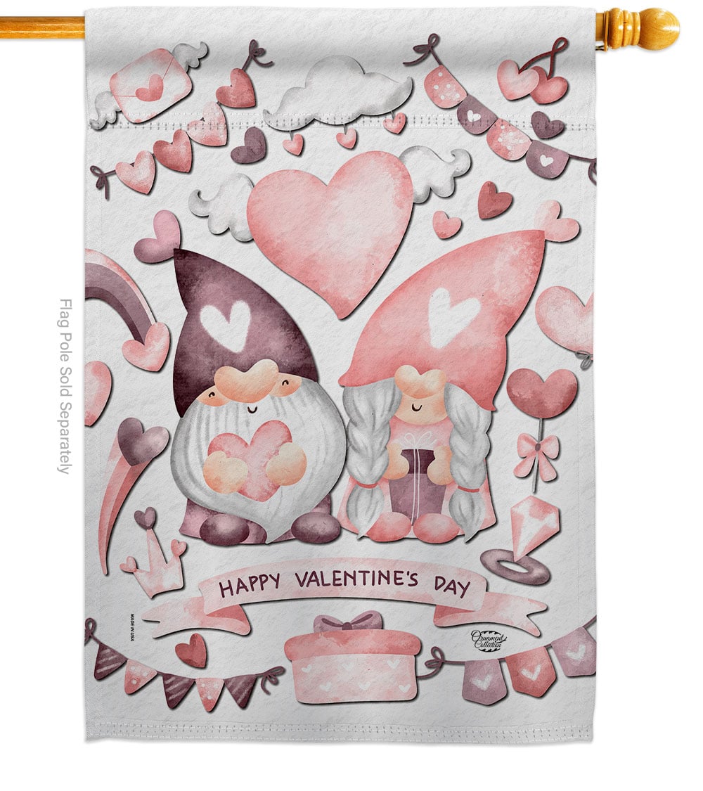 Fall for Love Gnome Springtime Valentine Double-Sided Garden Decorative House Flag, Multi Color
