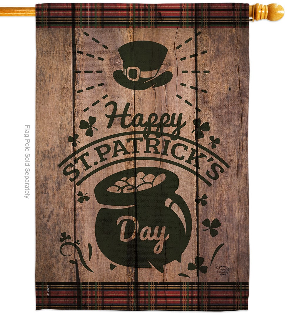 St Patricks Day Pot of Gold Springtime Patrick Double-Sided Garden Decorative House Flag, Multi Color