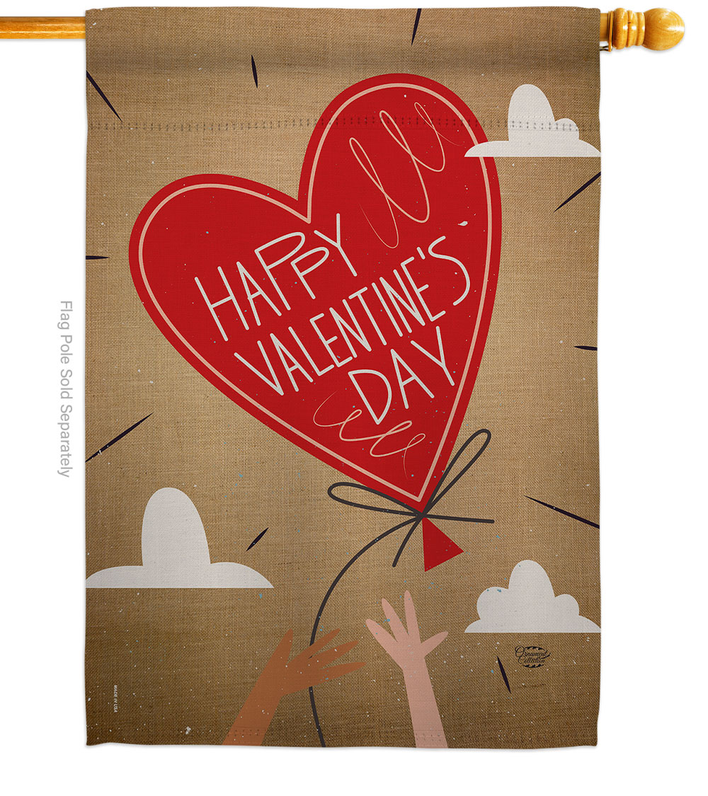 Sweet Valentines Day Balloon Springtime Double-Sided Garden Decorative House Flag, Multi Color