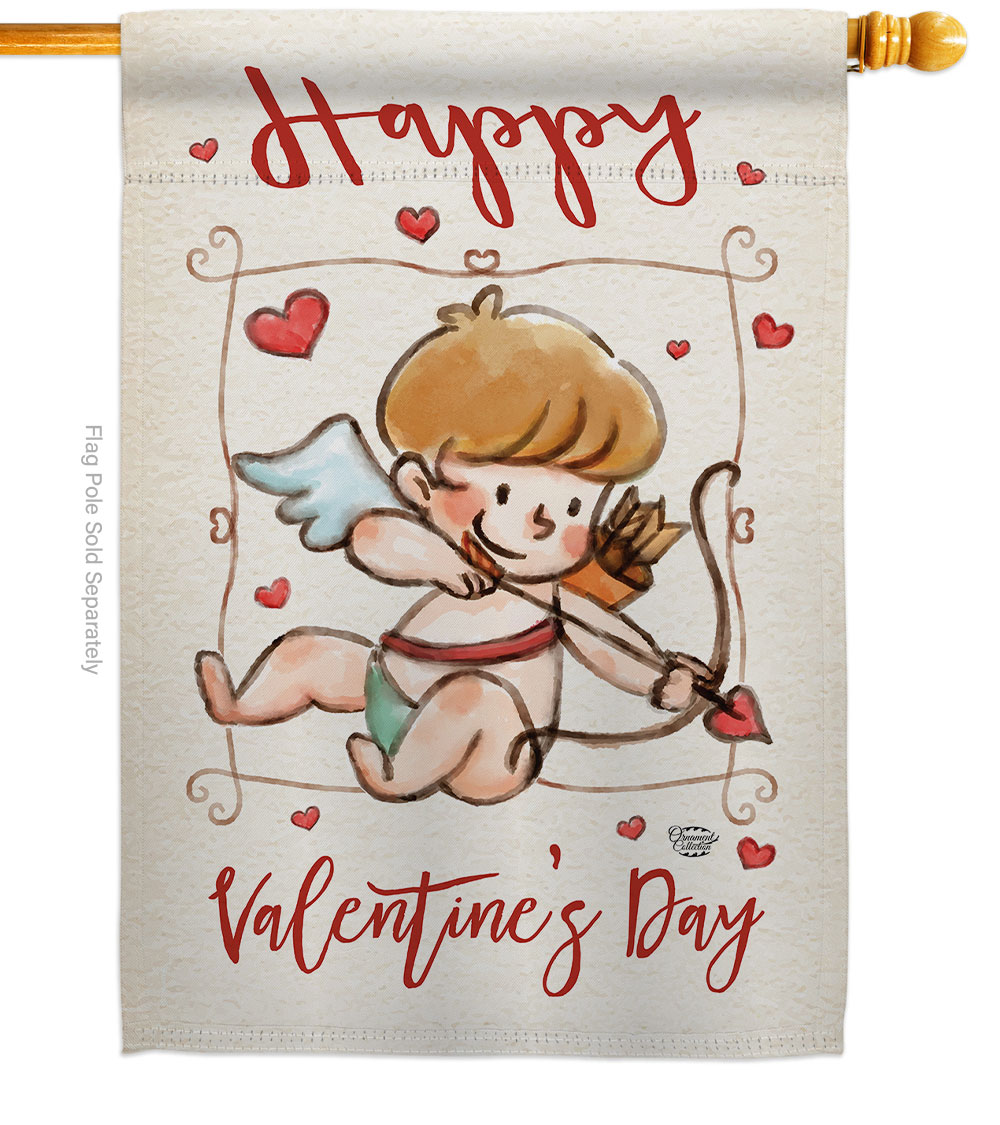 H191109-BO Happy Valentines Day Cupid Springtime Double-Sided Garden Decorative House Flag, Multi Color