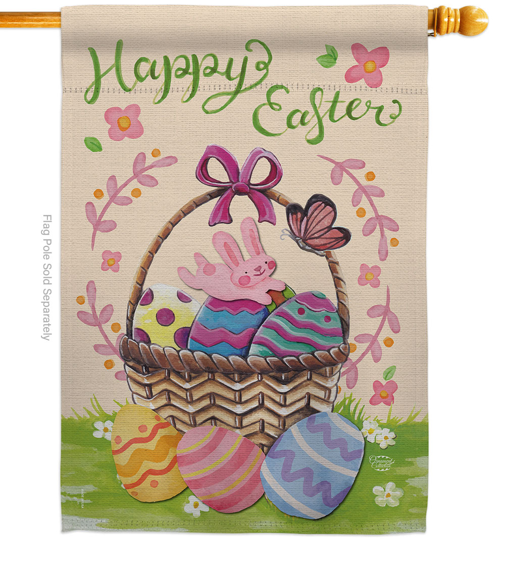 Happy Easter Colorful Basket Eggs Springtime Double-Sided Garden Decorative House Flag, Multi Color