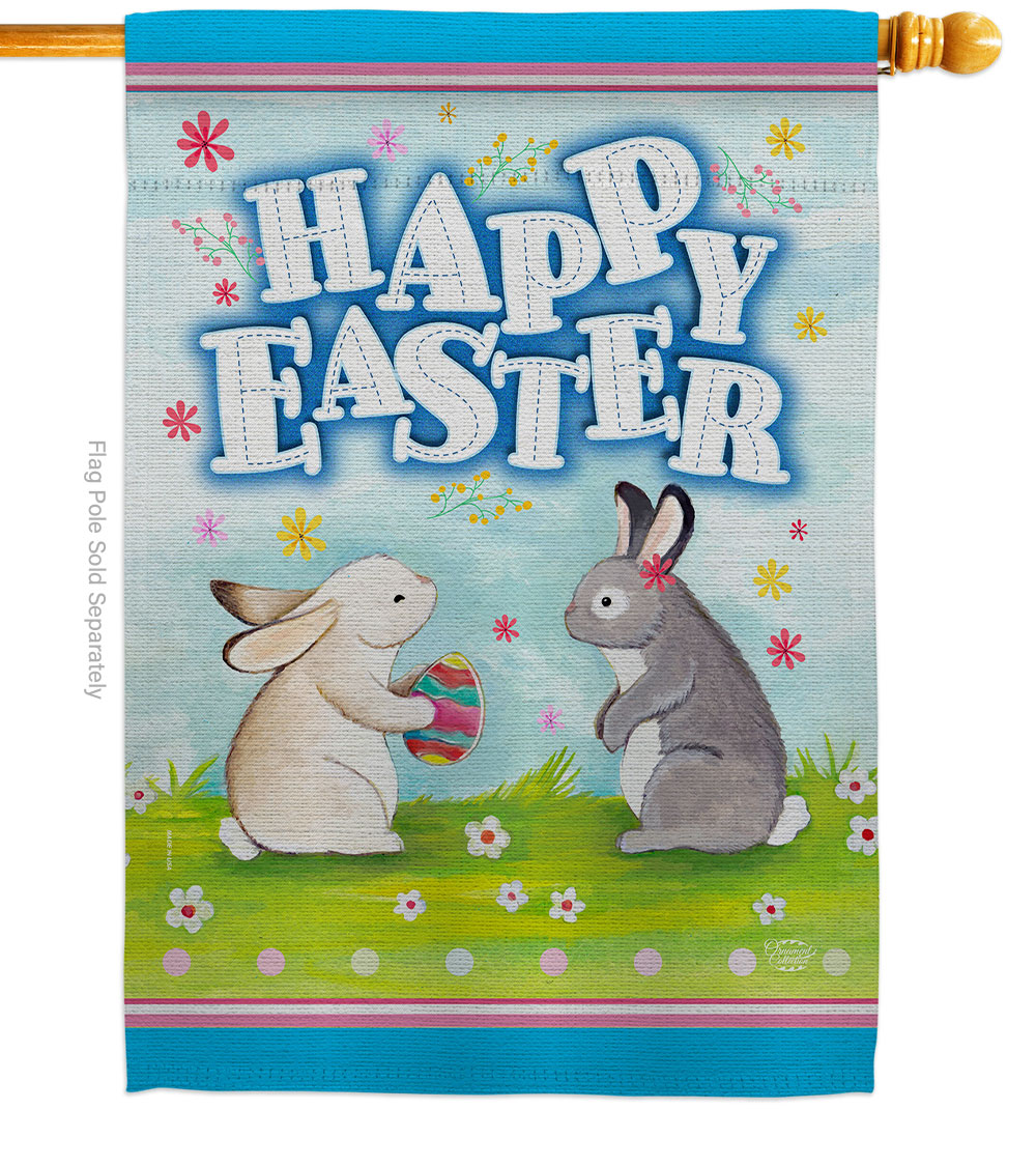 Happy Easter Bunnies Lovely Egg Springtime Double-Sided Garden Decorative House Flag, Multi Color