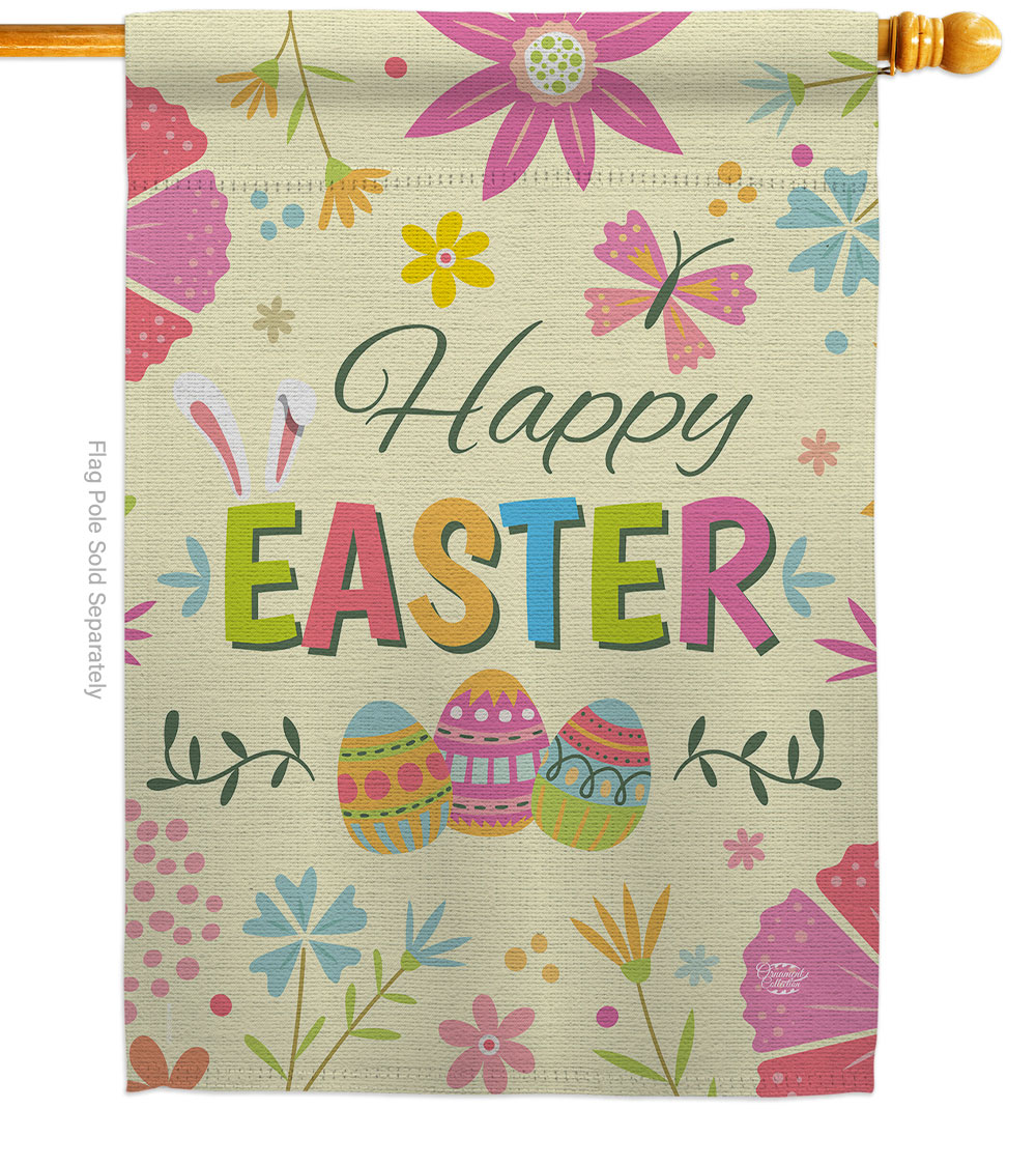 Happy Easter Colorful Flowers Springtime Double-Sided Garden Decorative House Flag, Multi Color