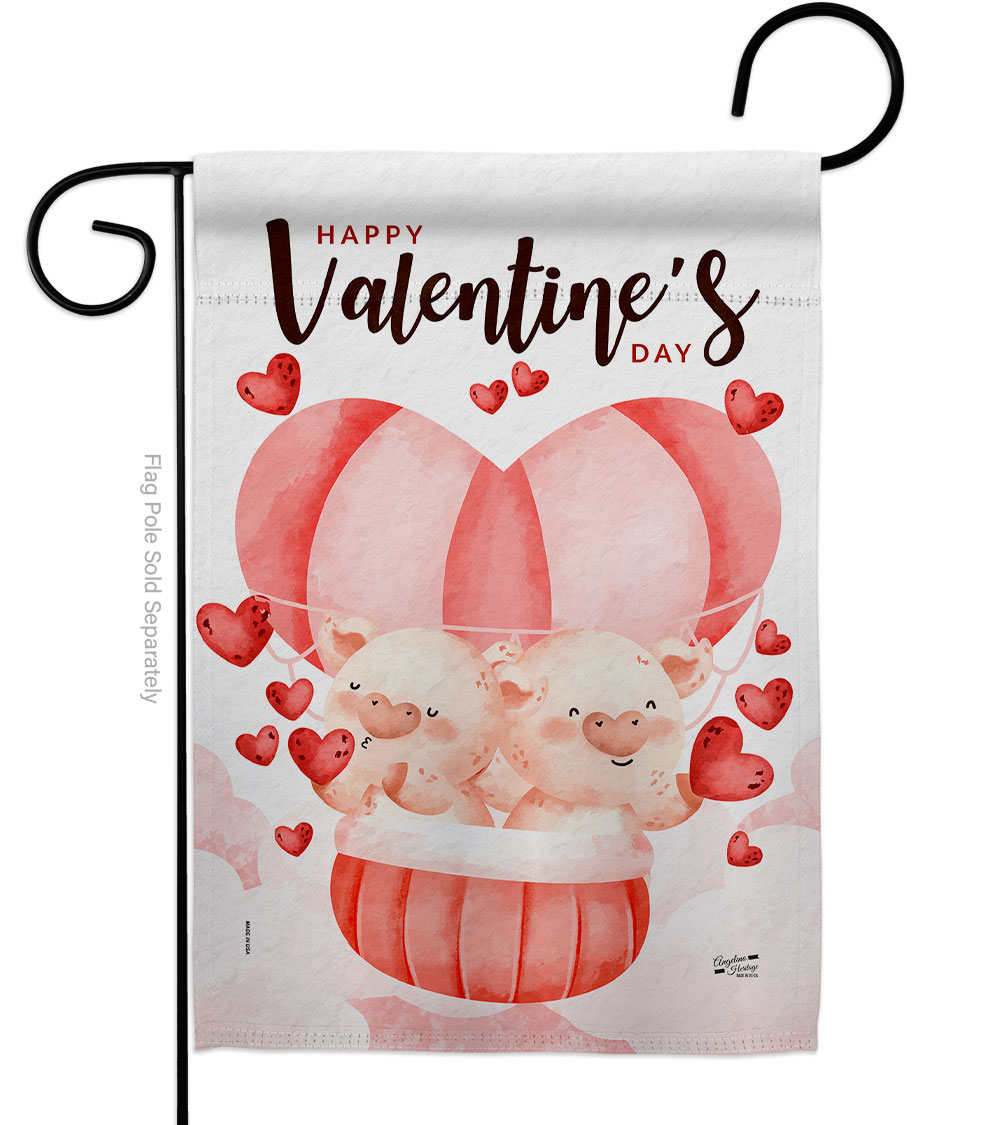 Piggy Love Springtime Valentine Double-Sided Decorative Garden Flag, Multi Color
