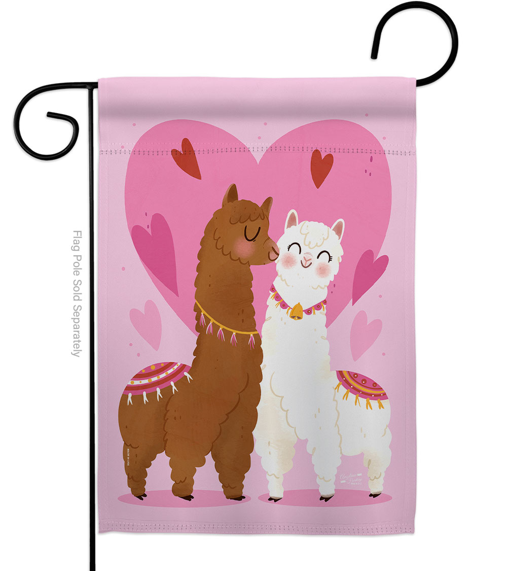 Llama Love Springtime Valentine Double-Sided Decorative Garden Flag, Multi Color