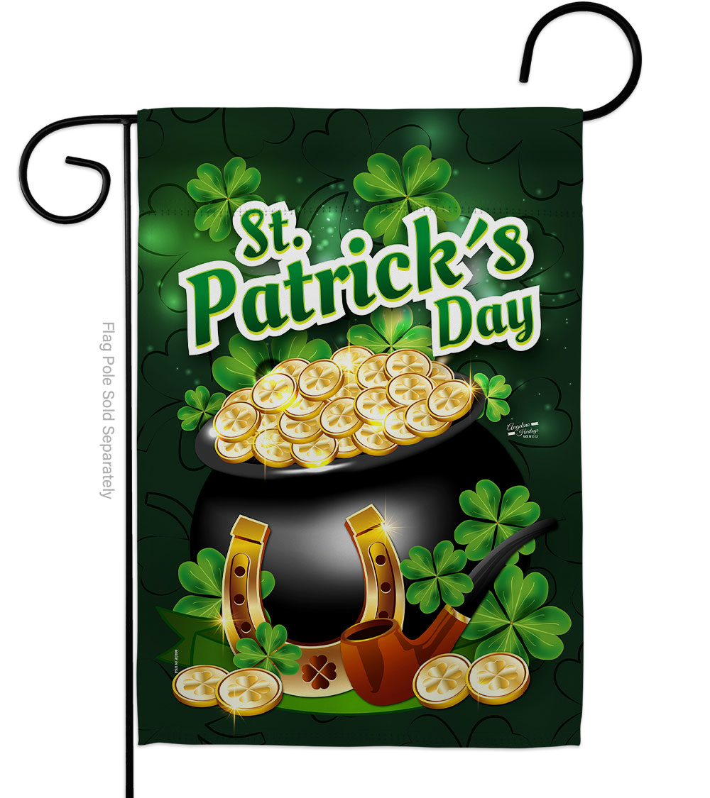 G135149-BO Lucky Gold Pot Springtime St Patrick Double-Sided Decorative Garden Flag, Multi Color