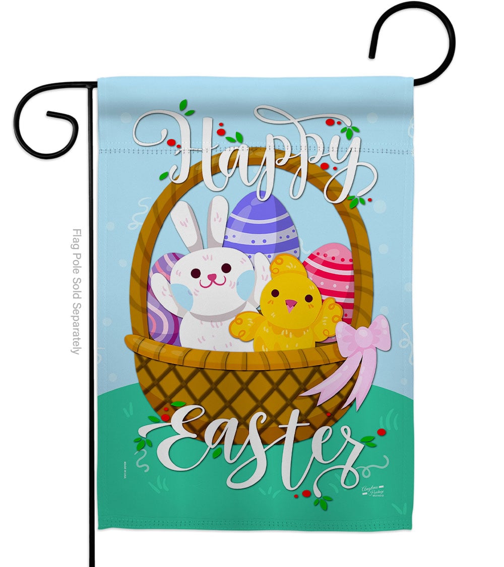 G135155-BO Happy Easter Basket Springtime Double-Sided Decorative Garden Flag, Multi Color