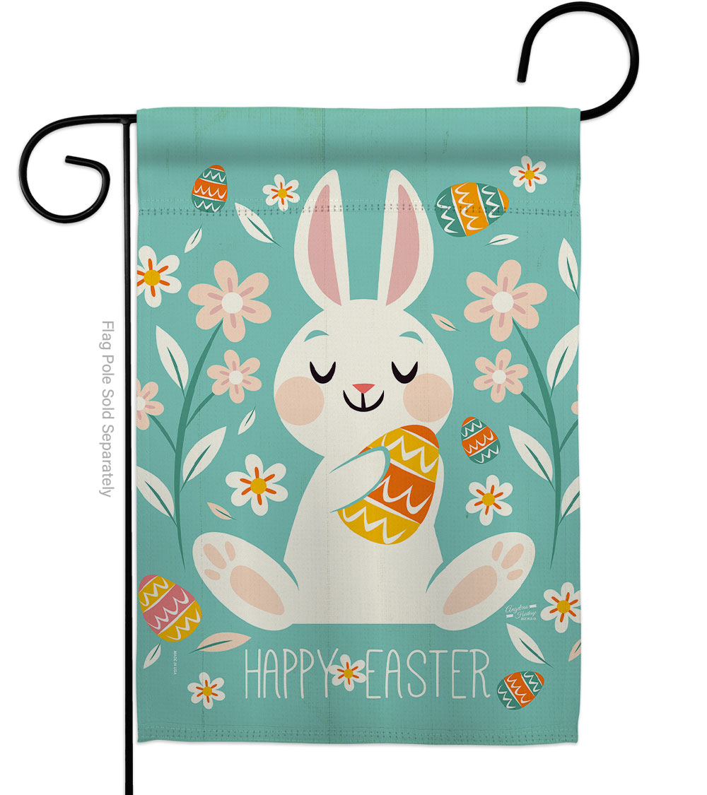 G135345-BO Cheerful Easter Bunny Springtime Double-Sided Decorative Garden Flag, Multi Color